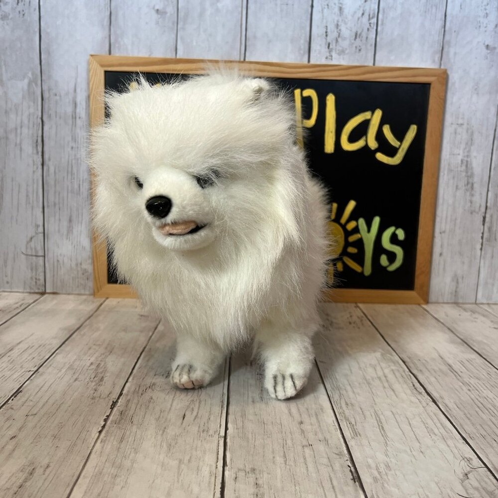 Hansa White Pomeranian Dog Stuffed Animal Plush Size 46cm Long ~15" NWT #7324